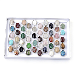 Couleur Mélangete Bagues en pierre mixtes naturelles et synthétiques, avec les accessoires en alliage, platine, couleur mixte, 18~20 mm, sur 50 pcs / boîte