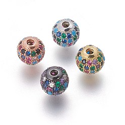 Couleur Mélangete Micro en laiton pavent des perles cubes de zircone, ronde, colorées, couleur mixte, 8x7.5mm, Trou: 2mm