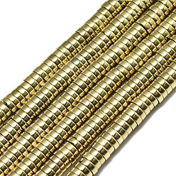Real 18K Gold Plated Electroplate Non-magnetic Synthetic Hematite Beads Strands, Heishi Beads, Flat Round/Disc, Real 18K Gold Plated, 3x1mm, Hole: 1mm, about 375~380pcs/strand, 15.75 inch(40cm)