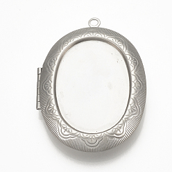 Stainless Steel Color 201 Stainless Steel locket Pendant Cabochon Settings, Oval, Stainless Steel Color, Tray: 35x26mm, 52x39x9mm, Hole: 2mm, inner measure: 34x25mm