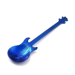 Blue 304 Stainless Steel Teaspoon, Guitar Spoon, for Stirring Mixing Sugar Dessert Coffee Spoon, Blue, 120.5x32x1.5mm
