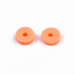 Coral Eco-Friendly Handmade Polymer Clay Beads, Disc/Flat Round, Heishi Beads, Coral, 8x0.5~1mm, Hole: 2mm, about 13000pcs/1000g