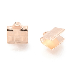 Rose Gold 304 Stainless Steel Ribbon Crimp Ends, Rose Gold, 7x7x4.5mm, Hole: 2x1mm