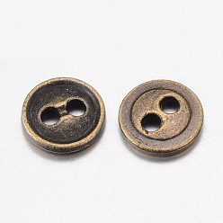 Bronze Antique Boutons en alliage, 2-trou, plat rond, bronze antique, 15x2mm, Trou: 1.5mm
