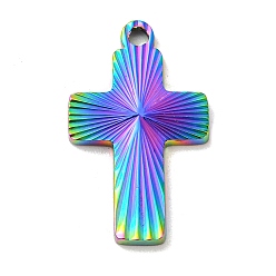 Rainbow Color Placage ionique (ip) 304 pendentifs en acier inoxydable, breloque croix, couleur arc en ciel, 22x13x1.9mm, Trou: 1.6mm