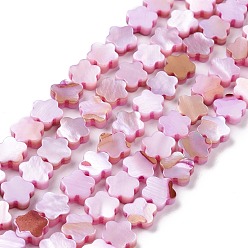 Pink Natural Freshwater Shell Beads Strands, Dyed, Flower, Pink, 8x8x3mm, Hole: 0.8mm, about 52pcs/strand, 15.16''(38.5cm)