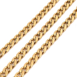 Golden Vacuum Plating 304 Stainless Steel Cuban Link Chains, Unwelded, with Spool, Golden, 7x5x1.5mm, about 32.81 Feet(10m)/Roll