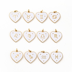 Constellation Vacuum Plating 304 Stainless Steel Pendants, with Jump Rings and Enamel, Heart, Golden, 12 Constellations, 15x15x1.5mm, Hole: 2.8mm