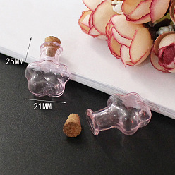Flor Botellas de vidrio en miniatura, con tapones de corcho, botellas vacías de deseos, para accesorios de casa de muñecas, producir joyería, patrón de flor de ciruelo, 25x21 mm