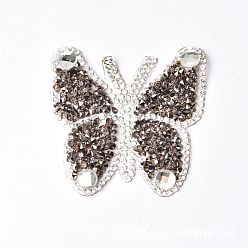 Tela Gris Apliques de diamantes de imitación con revisión en forma de mariposa, accesorios de vestuario, greige, 60x60 mm