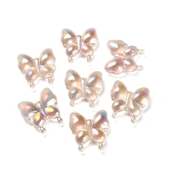 Pink Luminous UV Plating Rainbow Iridescent Acrylic Beads, Glow in the Dark, Butterfly, Pink, 30x29x10.5mm, Hole: 2mm