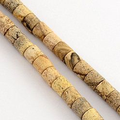 Tan Natural Picture Jasper Stone Bead Strands, Column, Tan, 6x6mm, Hole: 1mm, about 66pcs/strand, 15.7 inch