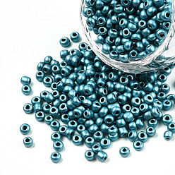 Prusia Azul 8/0 bolas de semilla de vidrio para hornear pintura, agujero redondo, rondo, null, 3~3.5x2 mm, agujero: 1~1.2 mm, sobre 10000 unidades / libra