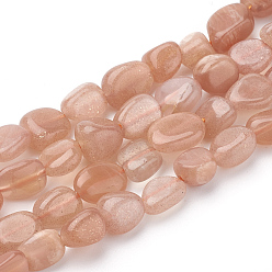 Sunstone Natural Sunstone Beads Strands, Oval, 7~12x6~8x3~6mm, Hole: 1mm, about 46pcs/strand, 15.7 inch
