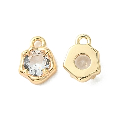 Clear Brass Micro Pave Cubic Zirconia Charms, Irregular Shape Charm, Real 18K Gold Plated, Clear, 9x7x3mm, Hole: 1.4mm