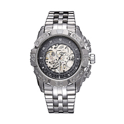 Black Alloy Watch Head Mechanical Watches, with Stainless Steel Watch Band, Stainless Steel Color, Black, 70x22mm, Watch Head: 55x52x17.5mm, Watch Face: 34mm