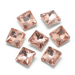 Dark Salmon Pointed Back Glass Rhinestone Cabochons, Back Plated, Faceted, Square, Dark Salmon, 8x8x3.5mm
