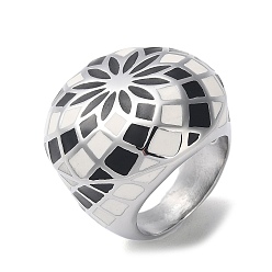 Нержавеющая Сталь Цвет 304 женские эмалированные широкие кольца из нержавеющей стали, цветочным узором, цвет нержавеющей стали, размер США 7 (17.3 мм)