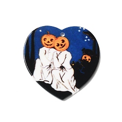 Ghost Halloween Acrylic Pendants, Heart with Pumpkin, Ghost, 35.5x35.5x2mm, Hole: 1.8mm