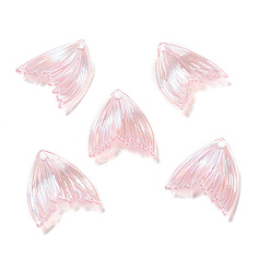 Pink UV Plating Rainbow Iridescent Transparent Acrylic Pendants, Fishtail Charm, Pink, 27x25.7x5mm, Hole: 1.6mm