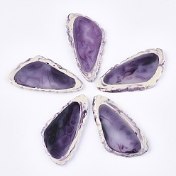 Medium Purple Half Drilled Resin Beads, For Big Pendants Making, Imitation Agate Slices, Triangle, Medium Purple, 57~58x29x3~4mm, Half Hole: 1mm