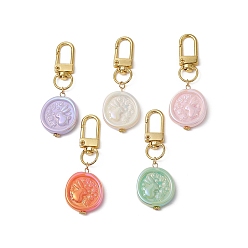 Mixed Color Acrylic Pendant Decoraiton, with Zinc Alloy Swivel Clasps, Flat Round with Rabbit, Mixed Color, 63.5~64mm