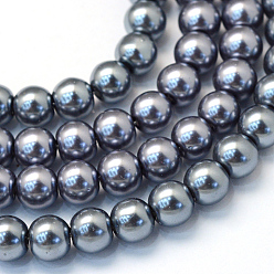 Gris Pizarra Hornear cristales de perlas de vidrio pintado, pearlized, rondo, gris pizarra, 3~4 mm, agujero: 0.5 mm, sobre 195 unidades / cadena, 23.6 pulgada