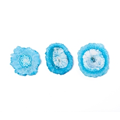 Bleu Ciel Foncé Perles de quartz solaire naturel, teint, tranches de quartz druzy, pour création de fil enroulé pendentif , pas de trous / non percés, nuggets, bleu profond du ciel, 38.5~46.5x38~45x4~6.9mm