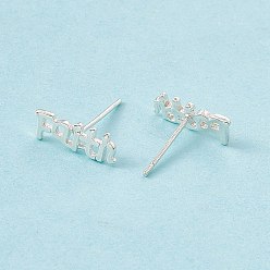 925 Sterling Silver Plated Brass Word Faith Stud Earrings for Women, Cadmium Free & Lead Free, 925 Sterling Silver Plated, 4.5x12mm, Pin: 0.7mm