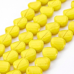 Yellow Pearl Luster Plated Glass Bead Strands, Faceted Flat Round, Yellow, 14x7mm, Hole: 1mm, about 25pcs/strand, 13.7 inch