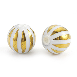 Golden Plated Electroplate Glass Beads, Stripe Round, Golden Plated, 10x9.5~10mm, Hole: 1.2mm, 200pcs/bag