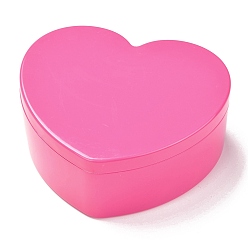 Hot Pink Heart Plastic Jewelry Boxes, Double Layer with Cover and Mirror, Hot Pink, 12.2x13.3x5.55cm, 4 compartments/box