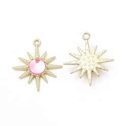 Pearl Pink Rack Plating Alloy Pendants, Sun Charms, with Resin, Light Gold, Cadmium Free & Nickel Free & Lead Free, Pearl Pink, 28x25x5mm, Hole: 1.8mm