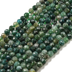 Agate Mousse Naturelles agate perles brins, facette, ronde, 3mm, Trou: 0.7mm, environ 123~130 pcs/ brin, 15.7 pouce