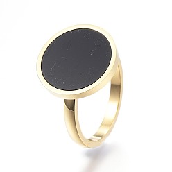 Oro 304 anillos de dedo del acero inoxidable, con resina, plano y redondo, tamaño de 7, dorado, 17 mm