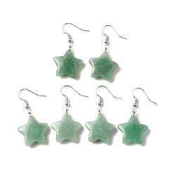 Aventurina Verde Pendientes colgantes de estrella de aventurina verde natural, joyas de latón platino para mujer, 41.5 mm, pin: 0.7 mm
