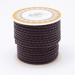 Brun De Noix De Coco Vachette cordon tressé en cuir, corde de corde en cuir pour bracelets, brun coco, 3mm, environ 8.74 yards (8m)/rouleau