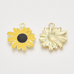 Gold Alloy Pendants, with Enamel, Flower/Daisy, Light Gold, Gold, 27x25x2.5mm, Hole: 3mm
