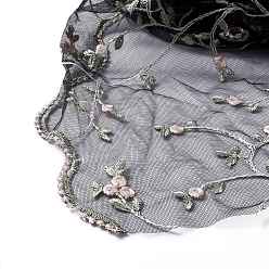 Black Flower Pattern Embroidery Polyester Trimming, for DIY Dress, Costume, Table Cloth, Crafts Curtain, Home Vintage Decor, Black, 136cm