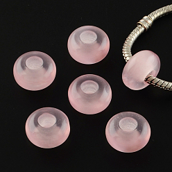Pink Résine des yeux de chat imitation perles européennes, perles de rondelle avec grand trou , rose, 13~14x7~7.5mm, Trou: 5mm