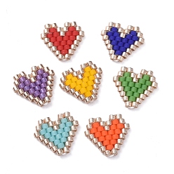 Mixed Color MIYUKI Japanese Seed Beads, Handmade Pendants, Loom Pattern, with Polyester Threads, Heart, Mixed Color, 11~12x11~12x1.5mm, 7pcs/set