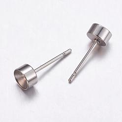 Stainless Steel Color 304 Stainless Steel Stud Earring Findings, for Pointed Back Rivoli Rhinestone, Flat Round, Stainless Steel Color, Tray: 4mm, 5x3mm, Pin: 0.9mm