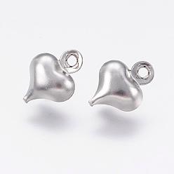 Stainless Steel Color 304 Stainless Steel Charms, Puffed Heart, Stainless Steel Color, 8.5x6.5x3mm, Hole: 1mm