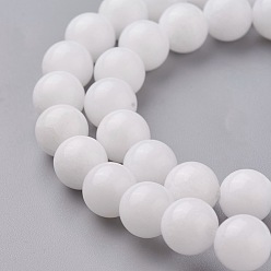 Jade Blanco Jade blanco natural de hebras de perlas ronda, teñido y climatizada, 8~8.5 mm, agujero: 1 mm, sobre 50 unidades / cadena, 15.7 pulgada
