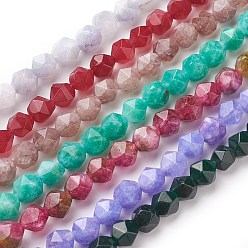 Mixed Color Natural Jade Beads Strands, Star Cut Round Beads, Dyed, Faceted, Mixed Color, 7~8mm, Hole: 1mm, about 47~48pcs/strand, 14.5 inch~15 inch(37~38cm)