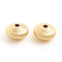 Real 14K Gold Plated Matte Style Brass Textured Beads, Long-Lasting Plated, Rondelle, Real 14K Gold Plated, 9.5x5.5mm, Hole: 1.8mm