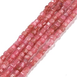 Rhodochrosite Rhodochrosite naturelles brins de perles, facette, cube, 2.5x2.5x2.5mm, Trou: 0.5mm, Environ 186~188 pcs/chapelet, 15.16~15.35 pouce (38.5~39 cm)
