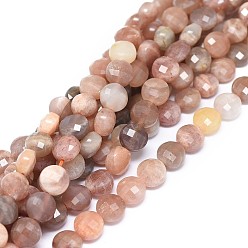Sunstone Natural Sunstone Beads Strands, Faceted, Flat Round, 7.5~8x4.5~5.5mm, Hole: 0.8mm, about 46pcs/strand, 14.8~14.96 inch(37.6~38cm)