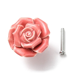 Pink Porcelain Drawer Knob, with Alloy Findings and Screws, Cabinet Pulls Handles for Kitchen Cupboard Door and Bathroom Drawer Hardware, Rose, Pink, 41x34mm