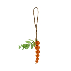 Orange Foncé Décorations de pendentifs en perles de bois de pâques, décorations suspendues en corde de chanvre, forme de carotte, orange foncé, 215mm